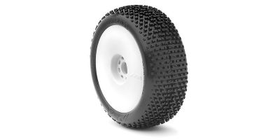 AKA I-Beam 1:8 Buggy Tyre Medium Longwear on white Evo Wheels (2)
